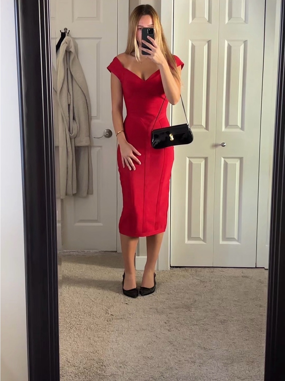 Bandage Red Off-Shoulder Midi Dress